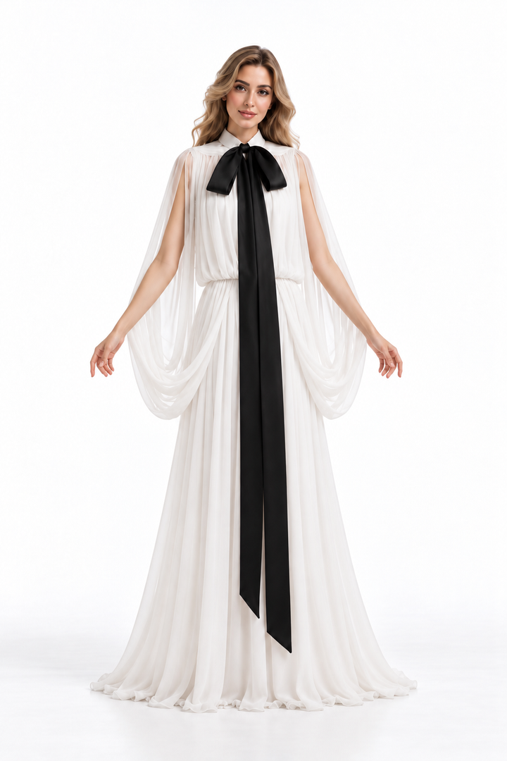 Bow Neck Draped Cape - Ivole