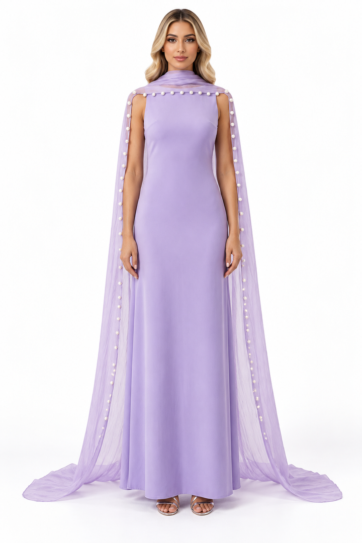Pearl Trim Cape Maxi Dress – Lilavienne