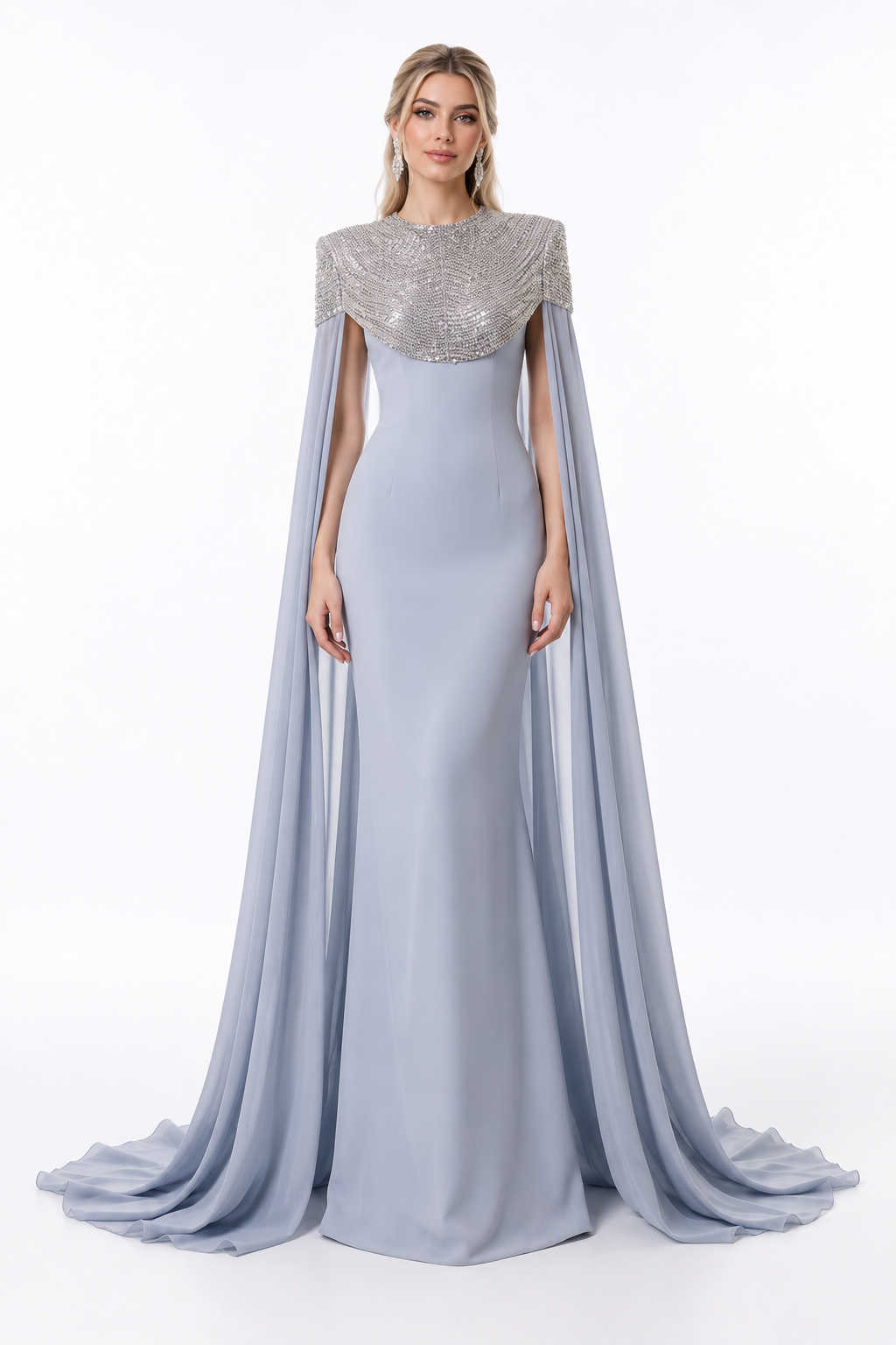 Embellished Cape Shoulder Column Maxi Dress – Seraphine