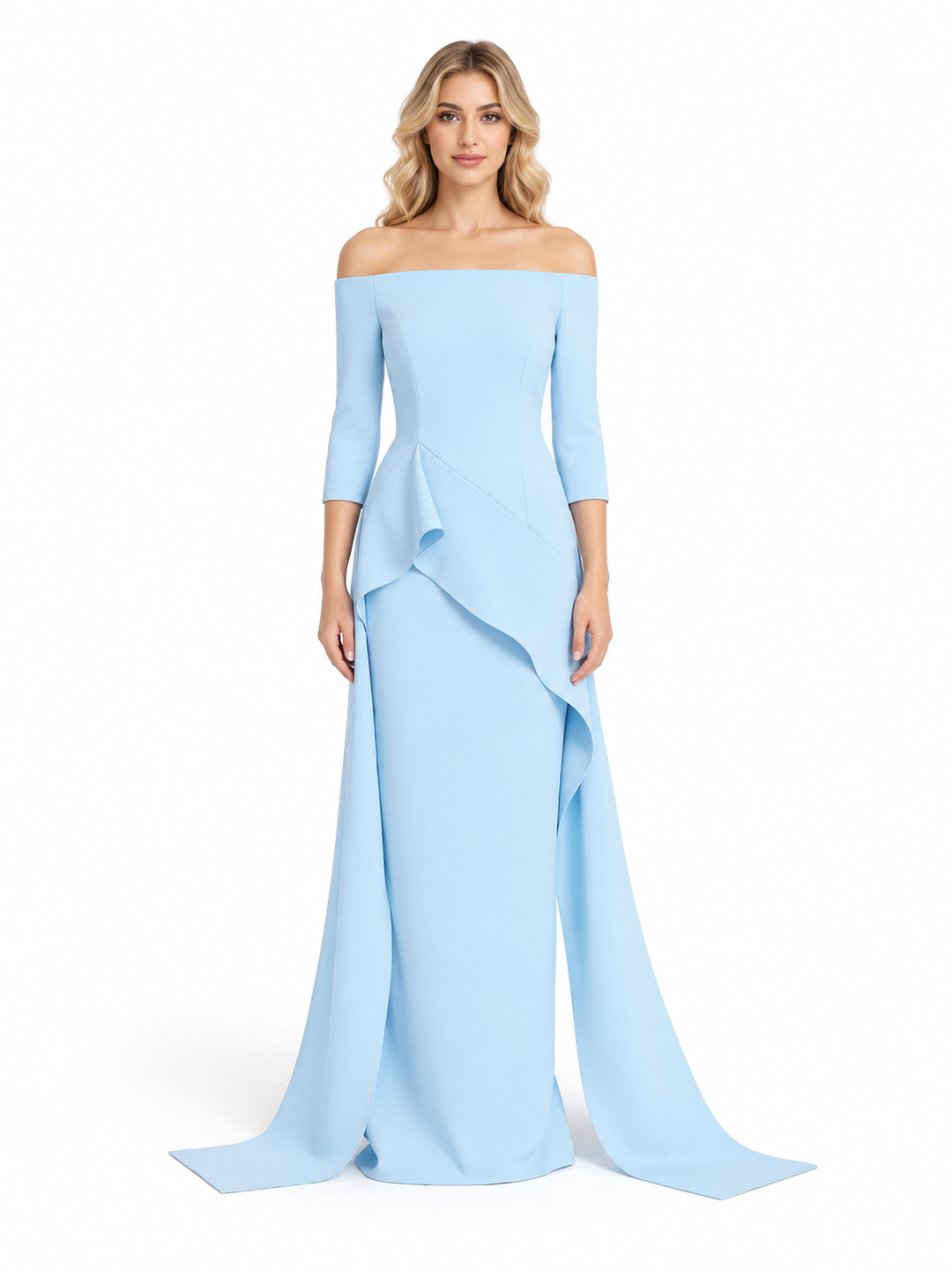 Off-Shoulder Sculptural Draped Evening Gown - Celestara
