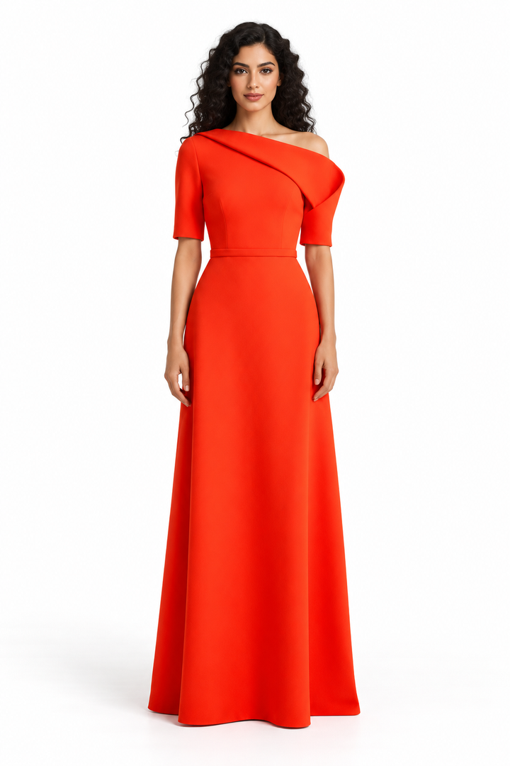 Asymmetric Off-Shoulder Evening Gown - Vermilienne