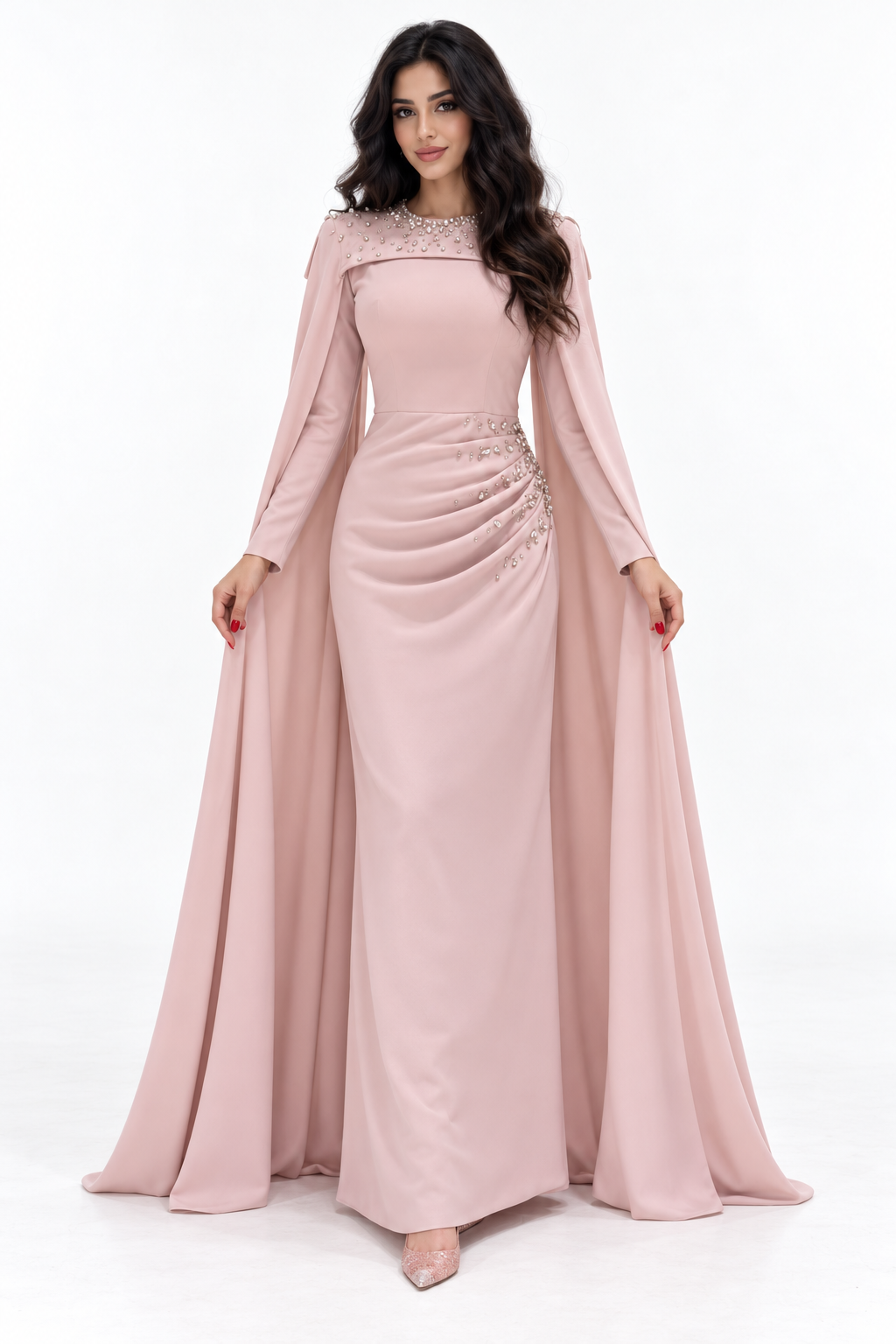 Embellished Cape Draped Evening - Rosavelle