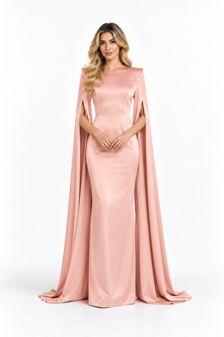 Blush Pink Cape Sleeve Maxi Dress - Celestine