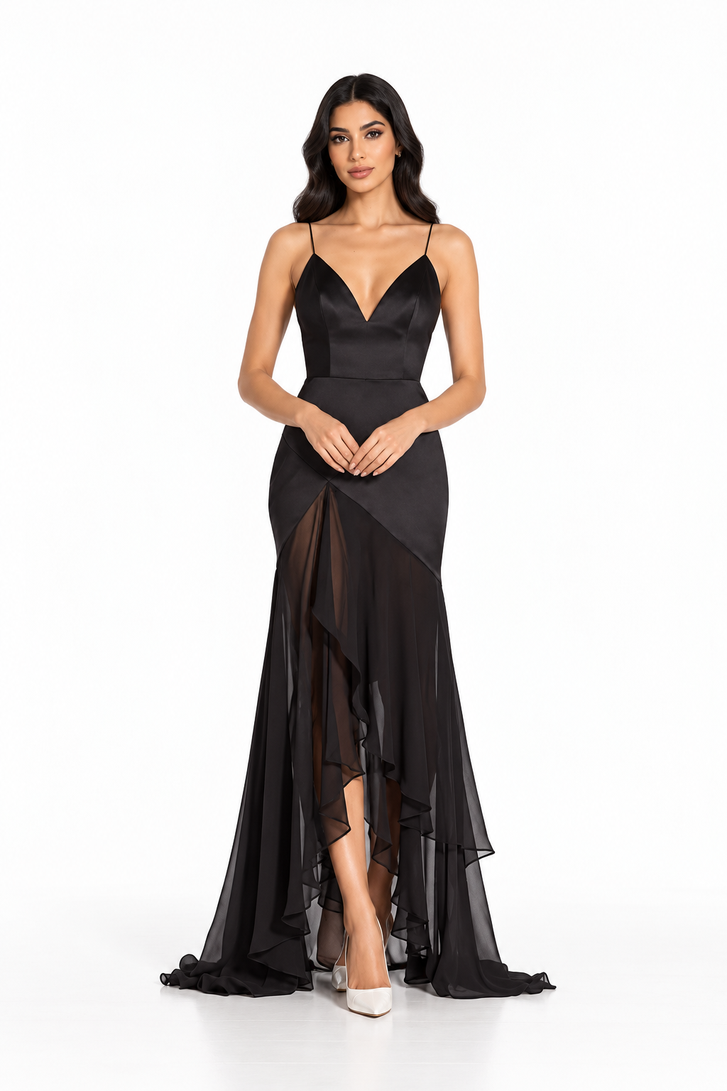 Asymmetric Chiffon Overlay Maxi Dress – Vespera