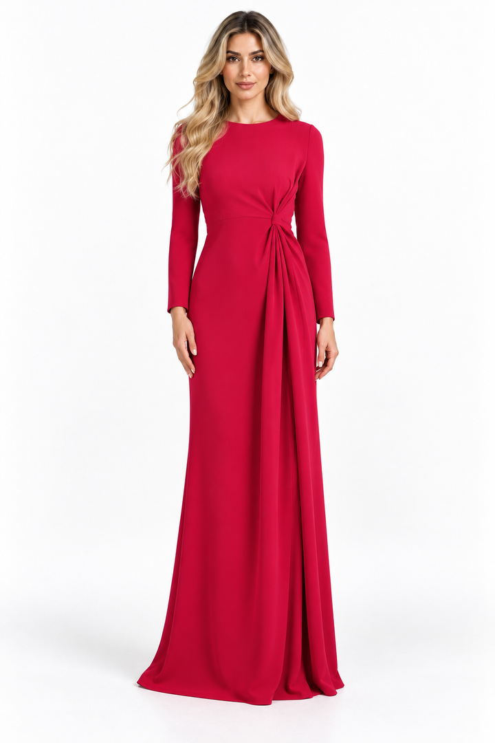 Fuchsia Pink Draped Waist Maxi Dress - Samira