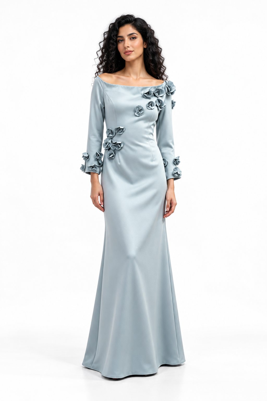Floral Appliqué Off-Shoulder Evening Gown - Silvara