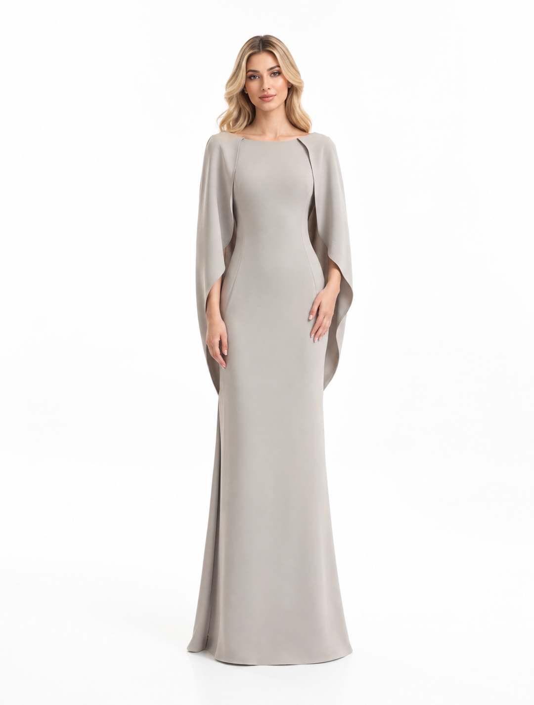 Soft Grey Sculpted Cape Maxi Dress - Elodie