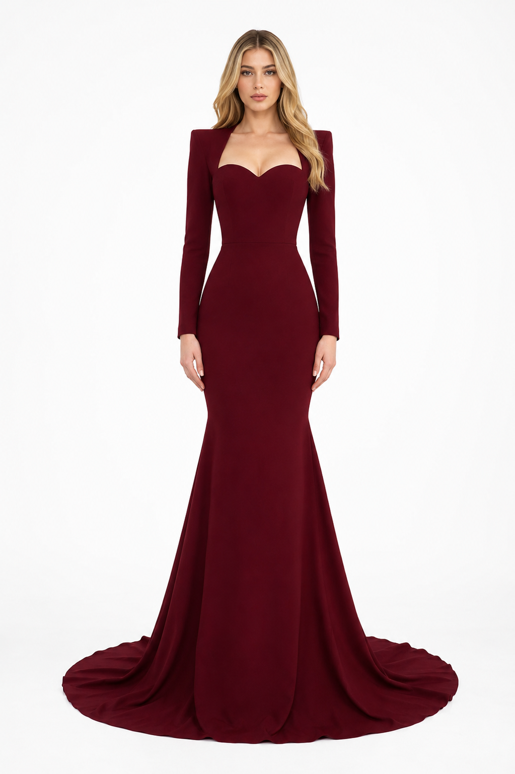 Structured Shoulder Mermaid Maxi Dress – BORDEAUX