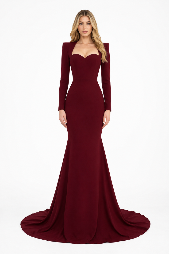 Structured Shoulder Mermaid Maxi Dress – BORDEAUX