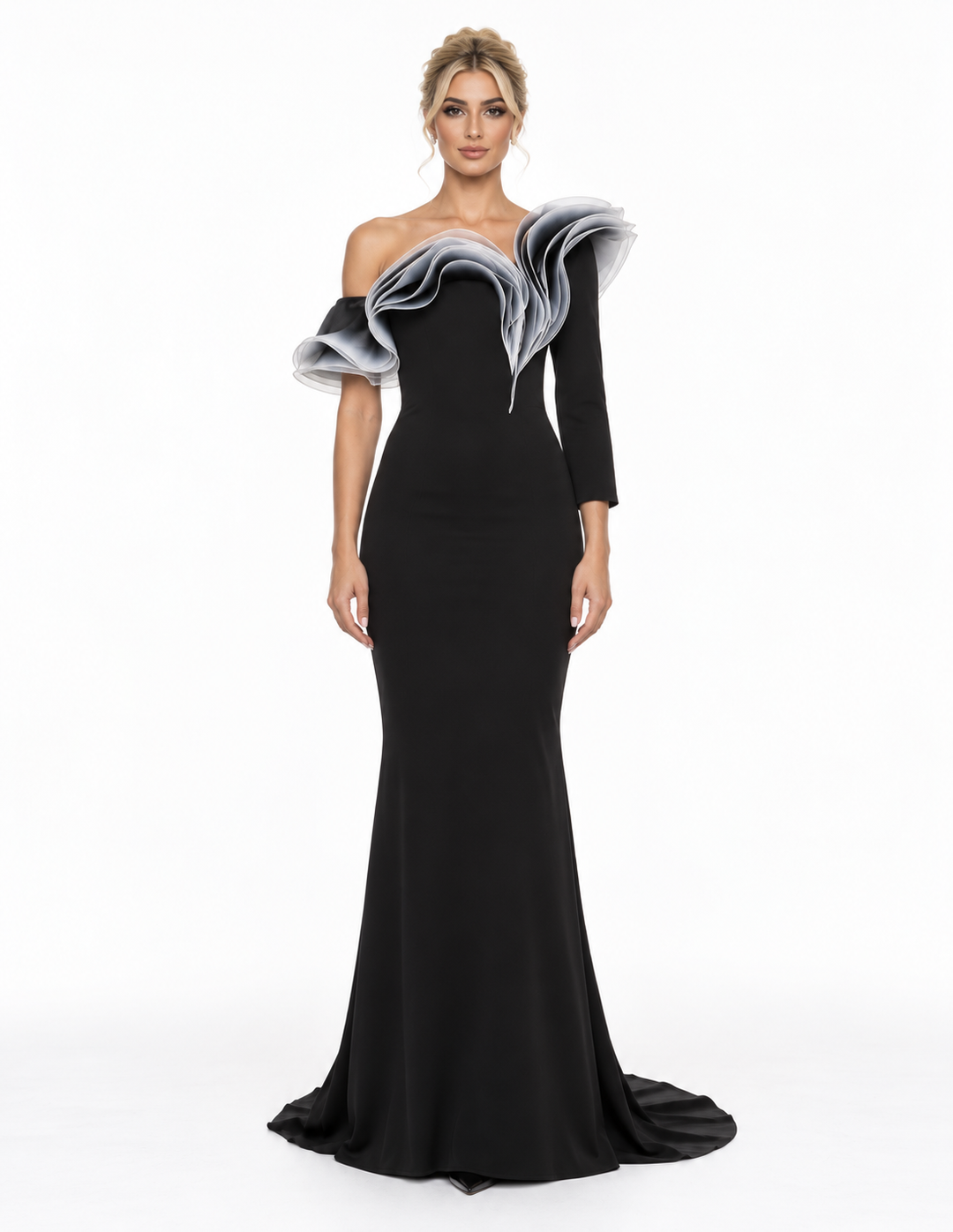 Sculpted Ruffle One Shoulder Maxi Dress – Vespera