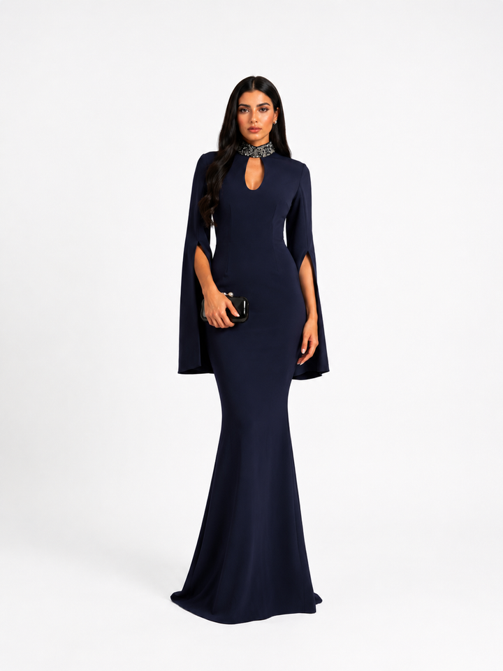 Embellished Cape Sleeve Mermaid Maxi Dress – NOCTARA