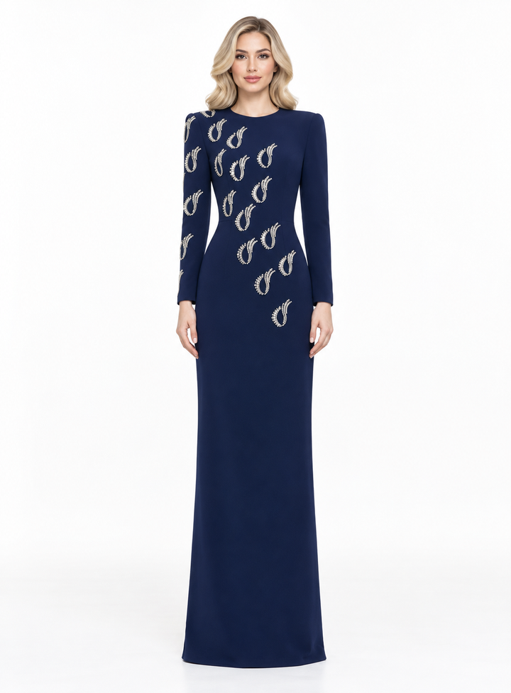 Embellished Paisley Long Sleeve Maxi Dress – Navira