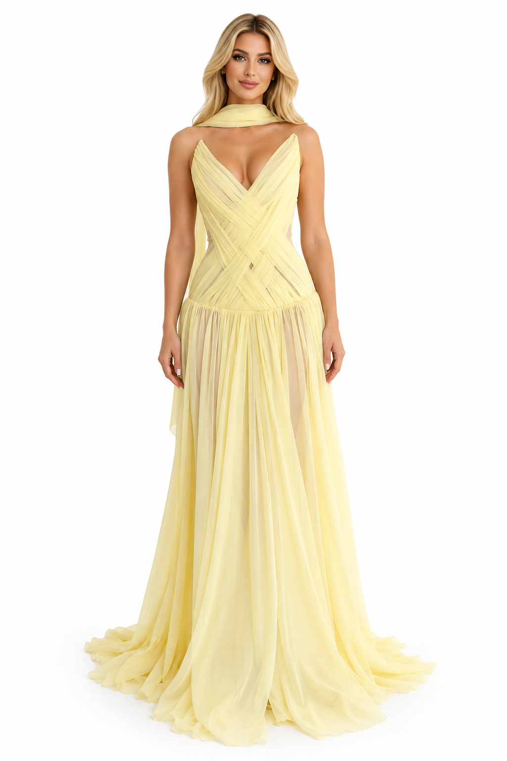 Draped Chiffon Halter Evening - Sorelia