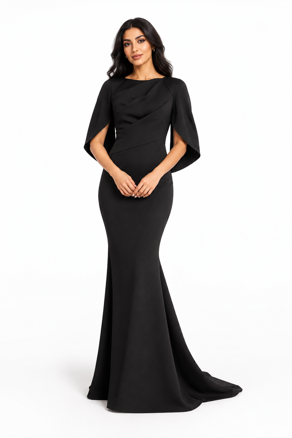 Black Cape Sleeve Draped Maxi Dress - Alessandra