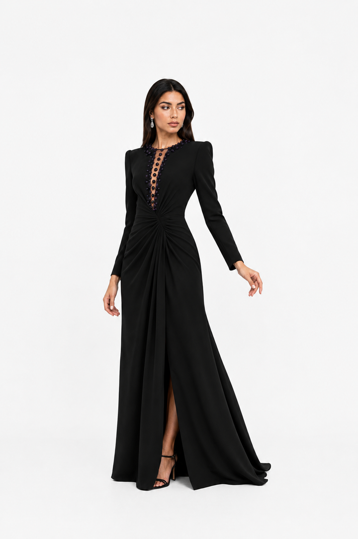 Black Embellished Twist Maxi Dress – NOCTELLE