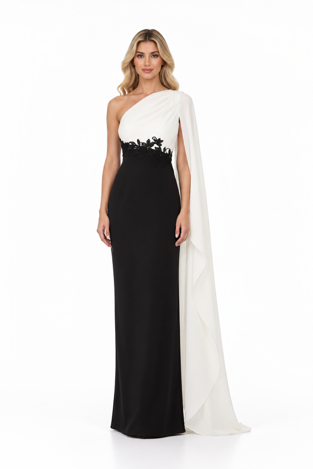 One Shoulder Cape Contrast Maxi Dress – Bellavine