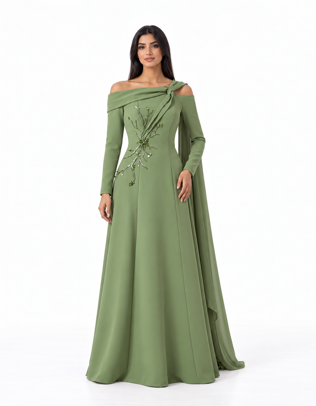 Embellished Off-Shoulder Long Sleeve Maxi Dress – Selvara