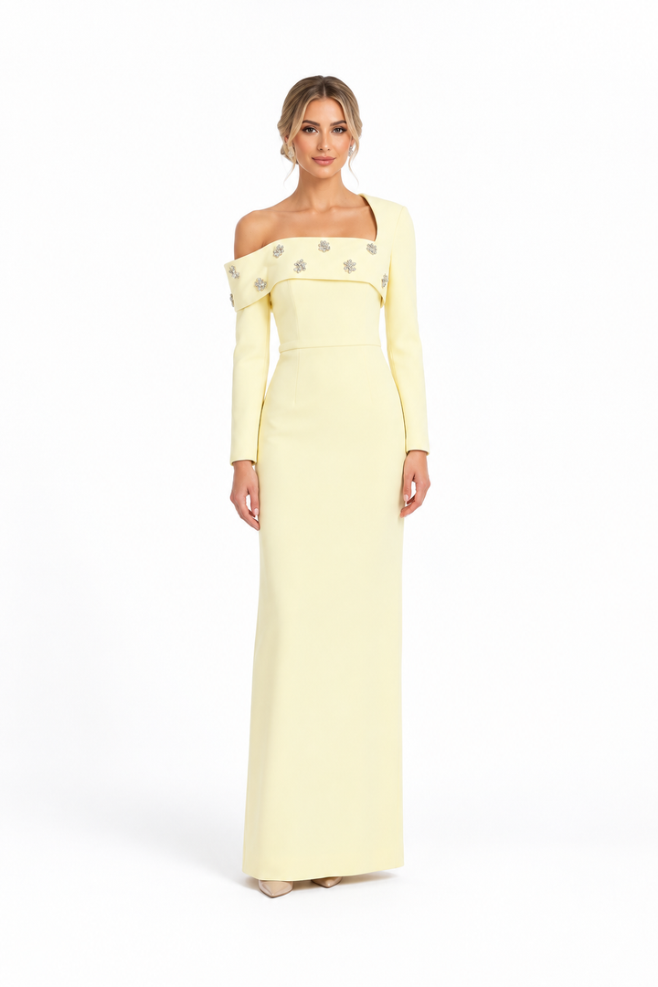 Embellished Asymmetric Gown - Elara