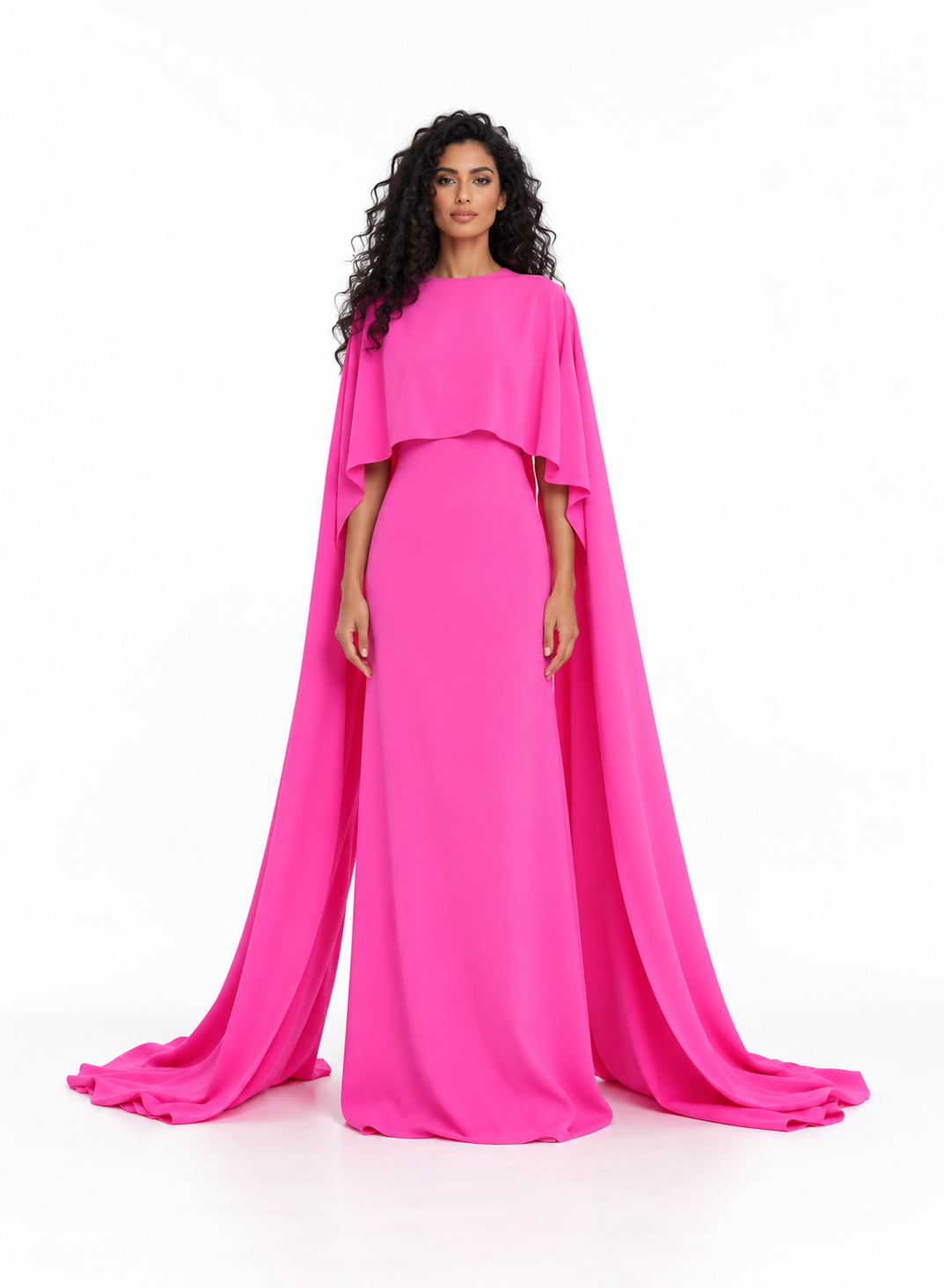 Layered Cape Evening Gown - Fuchsiaire