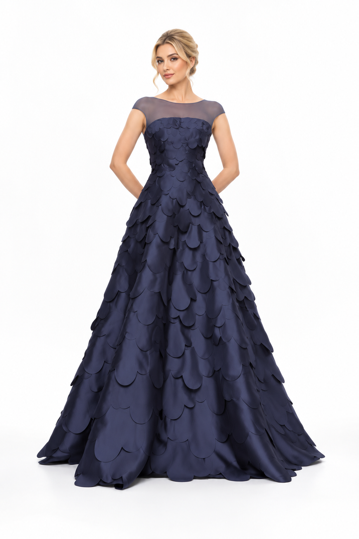 Textured Petal Illusion Neck A-Line Maxi Dress – Nerissa