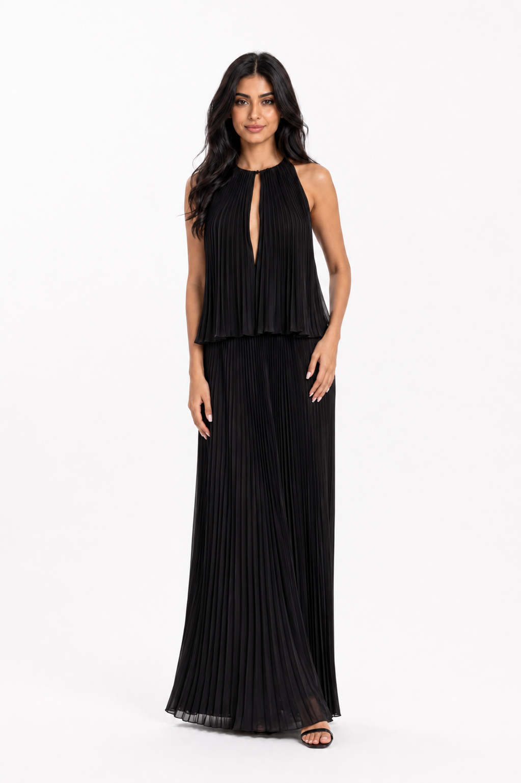 Pleated Keyhole Maxi Dress – NOIRESSA