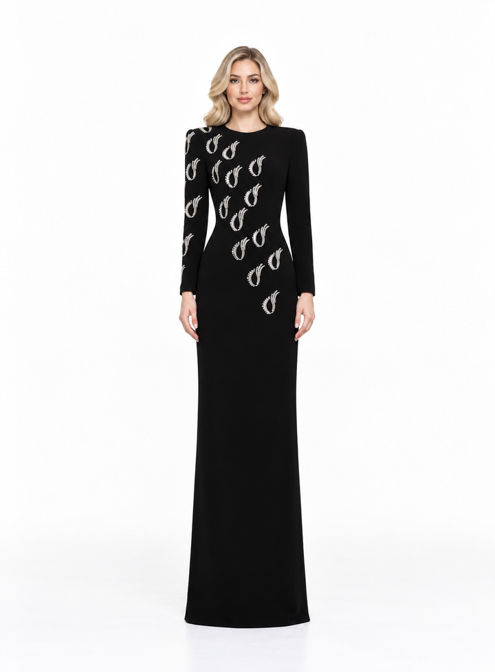 Embellished Paisley Long Sleeve Maxi Dress – Noirelle