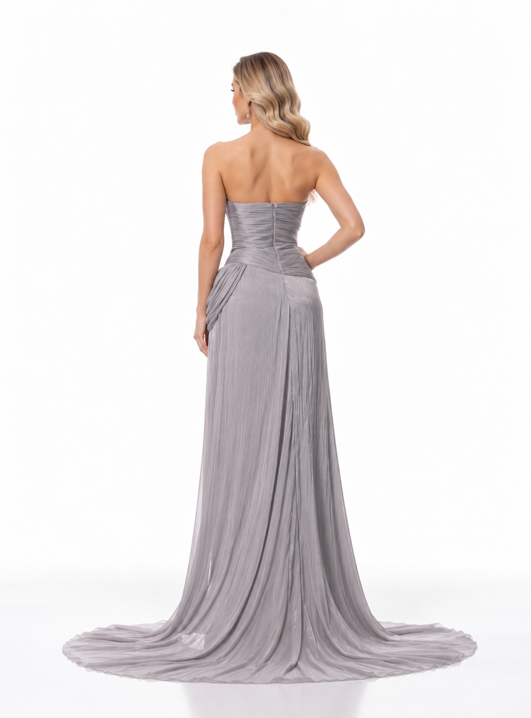 Silver Grey Draped Ruched Maxi Dress - Amara