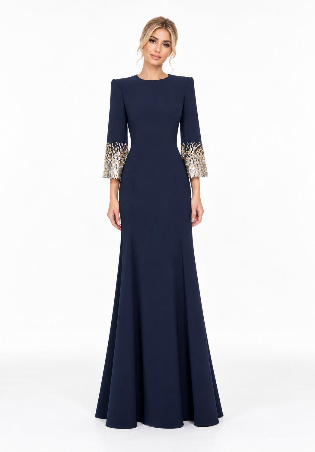 Embellished Cuff Gown - Navyra