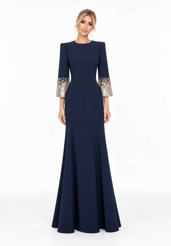 Embellished Cuff Gown - Navyra