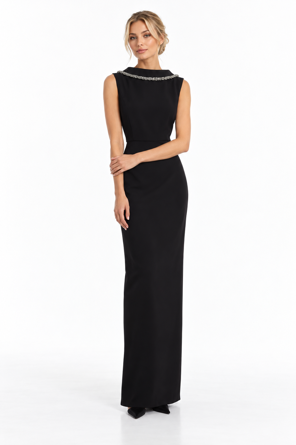 Embellished Boat Neck Sleeveless Column Maxi Dress – Mirelle