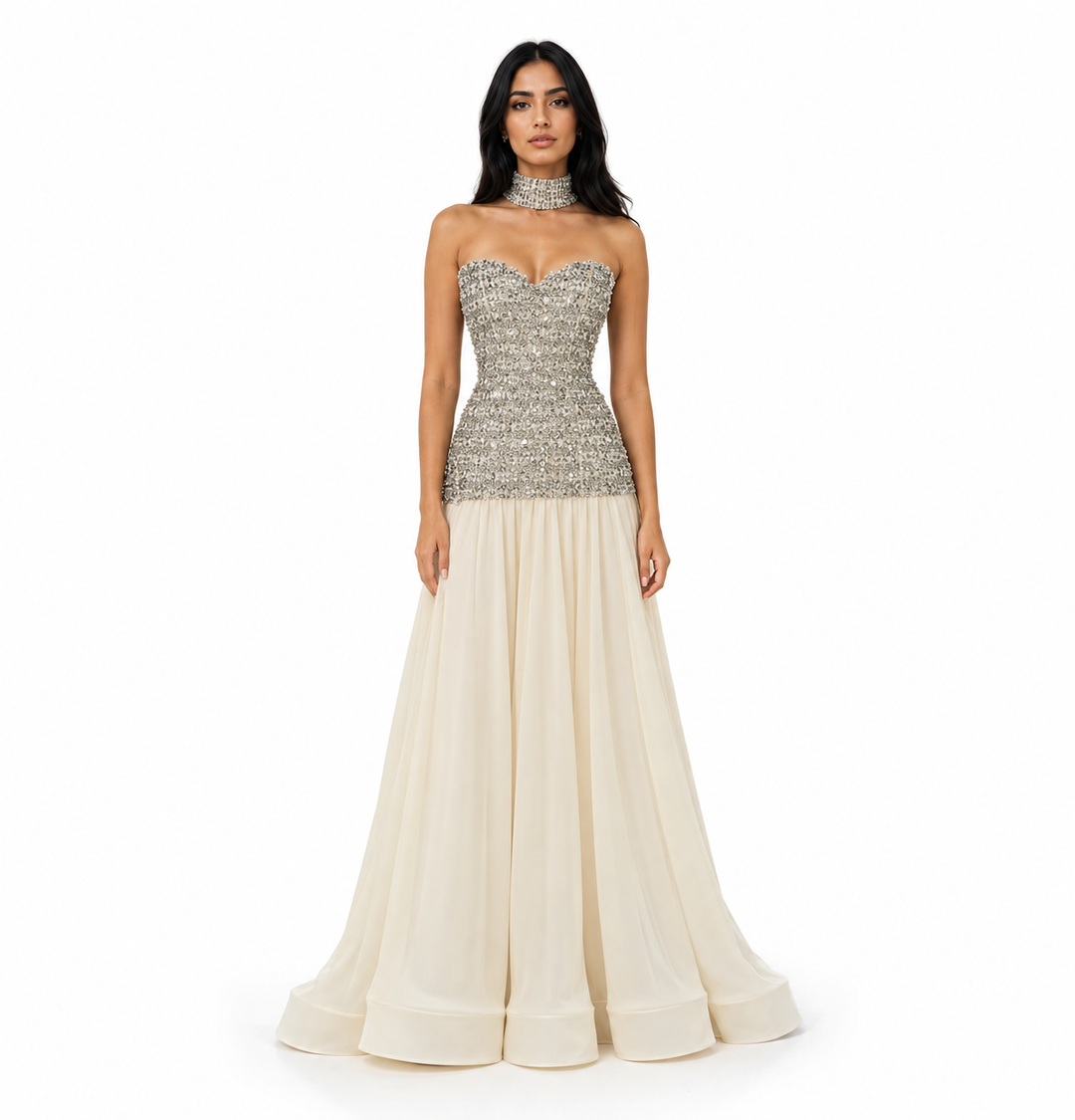 Crystal Bodice Chiffon Gown – IVORIA