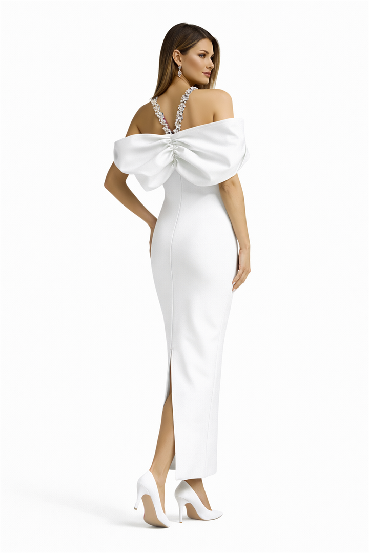 Crystal Halter Cape Gown – FUCHSIA