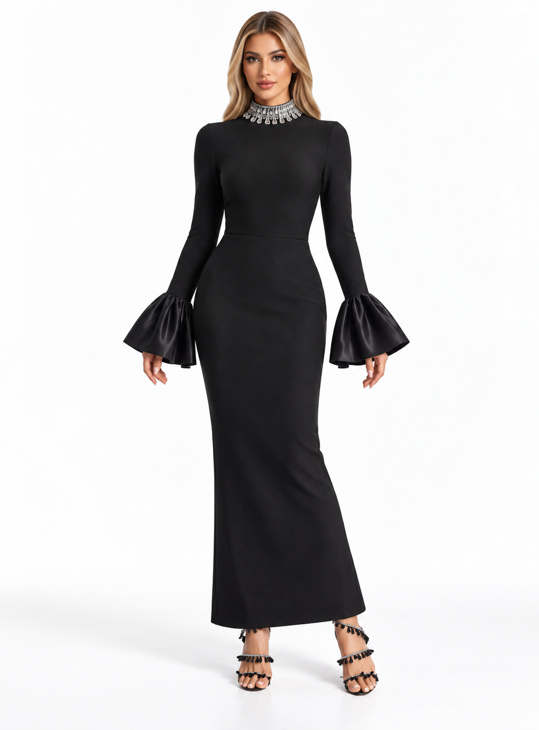 Crystal Collar Satin Cuff Evening - Obsidia