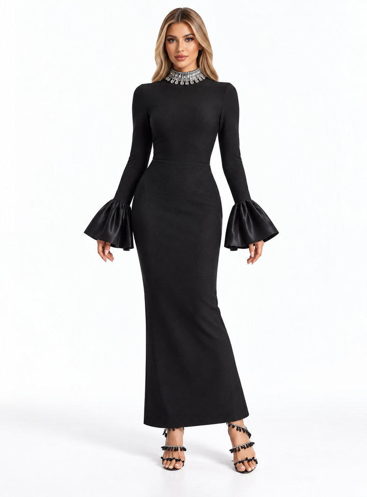 Crystal Collar Satin Cuff Evening - Obsidia