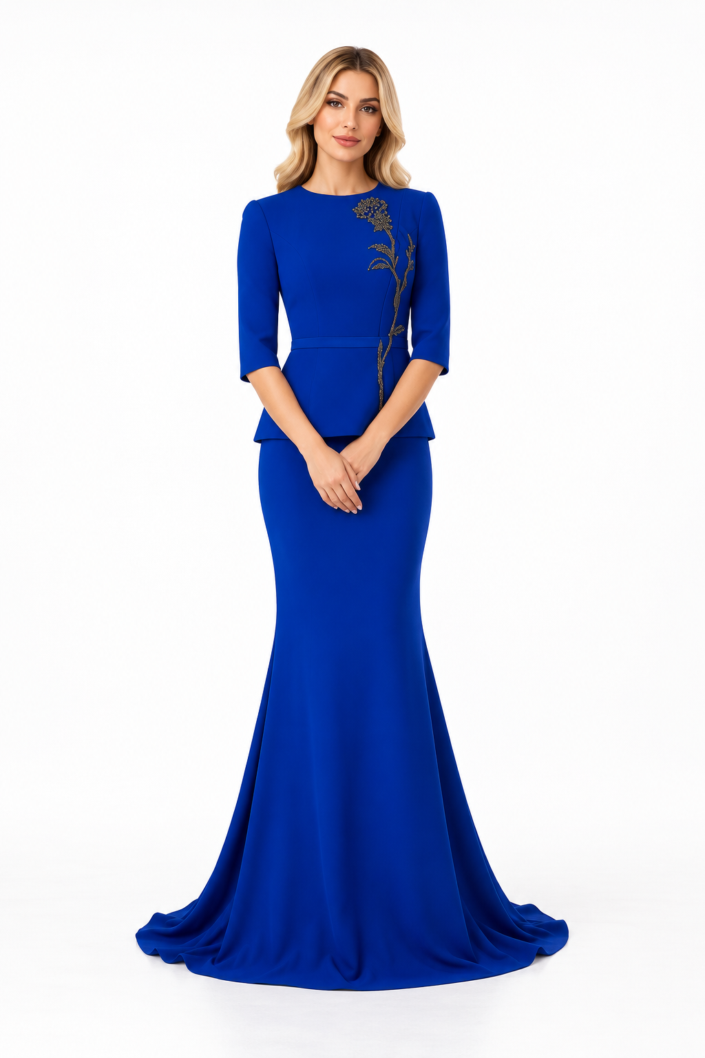 Embellished Peplum Long Sleeve Maxi Dress – Celestra