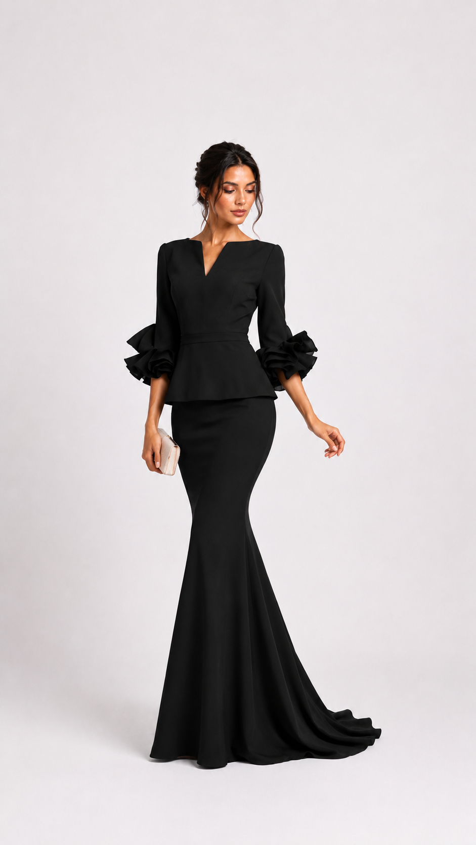 Black Ruffle Sleeve Peplum Mermaid Dress – VELMORA