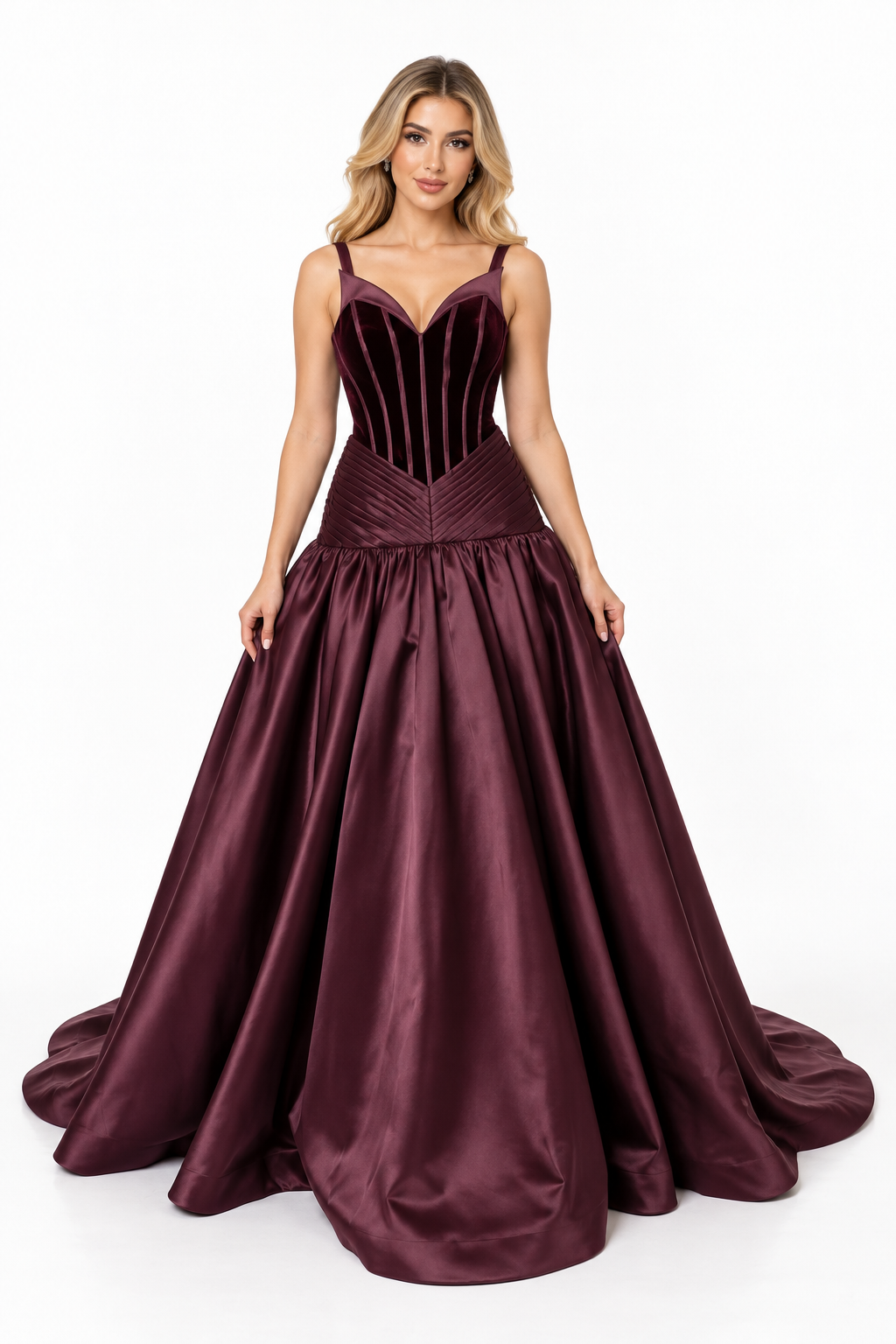 Velvet Corset Drop Waist - Merlot