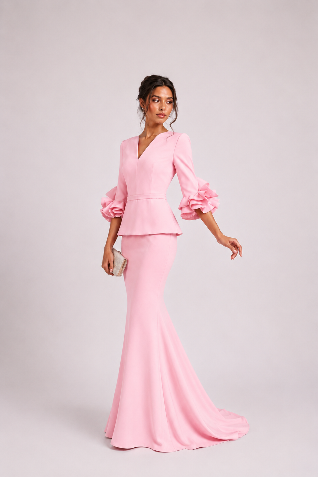 Pink Ruffle Sleeve Peplum Mermaid Dress – ROSABELLE