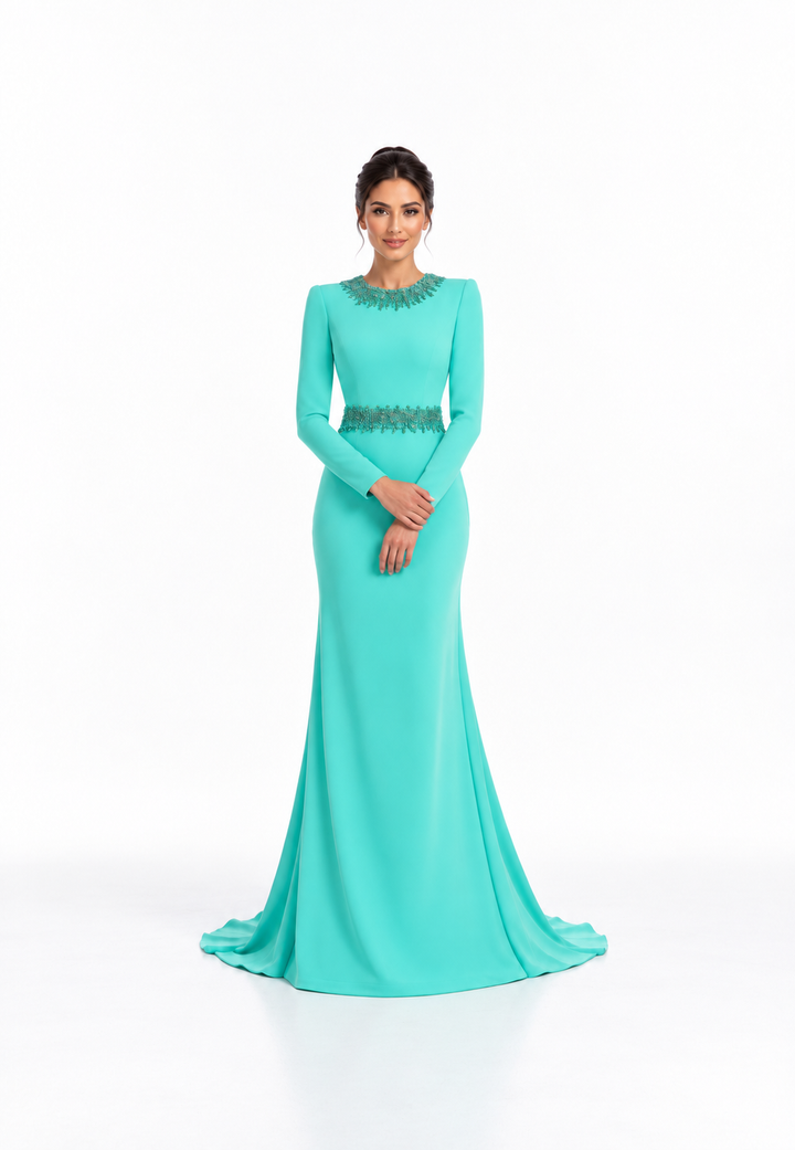Mint Green Crystal Embellished Maxi Dress - Jasmine