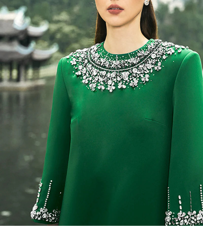 embellished high-neck gown with three-quarter sleeves – SAFIYA