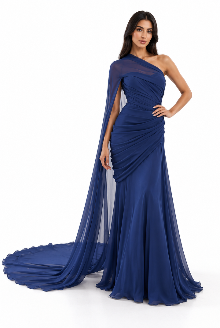 Royal Blue One-Shoulder Draped Maxi Dress - Sapphire