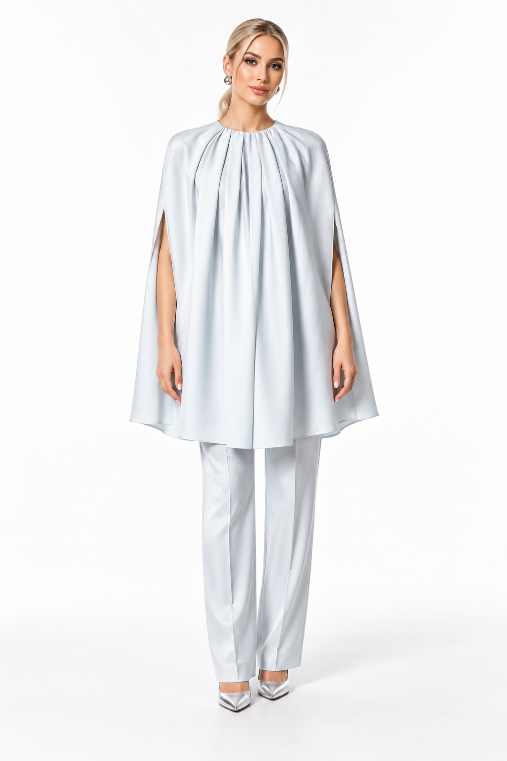 Gathered Cape Sleeve Satin Top – Seraphine