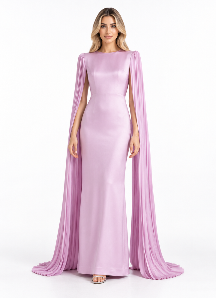 Pleated Cape Gown - Elara