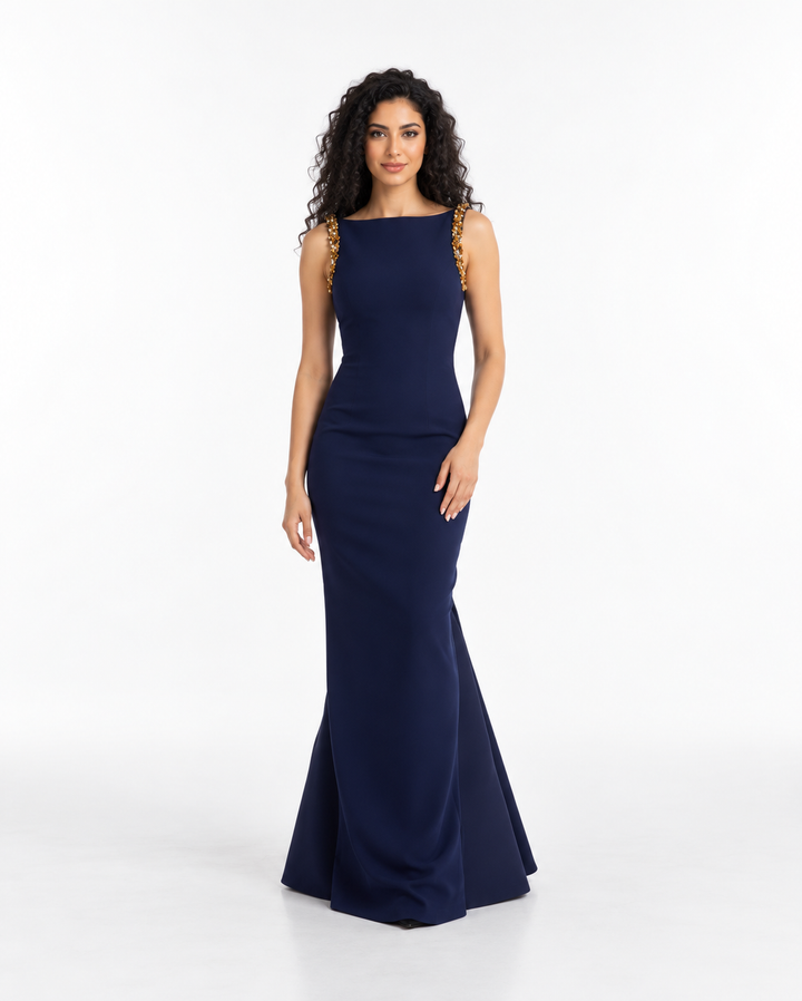 Embellished Shoulder Column Evening Gown - Regalia