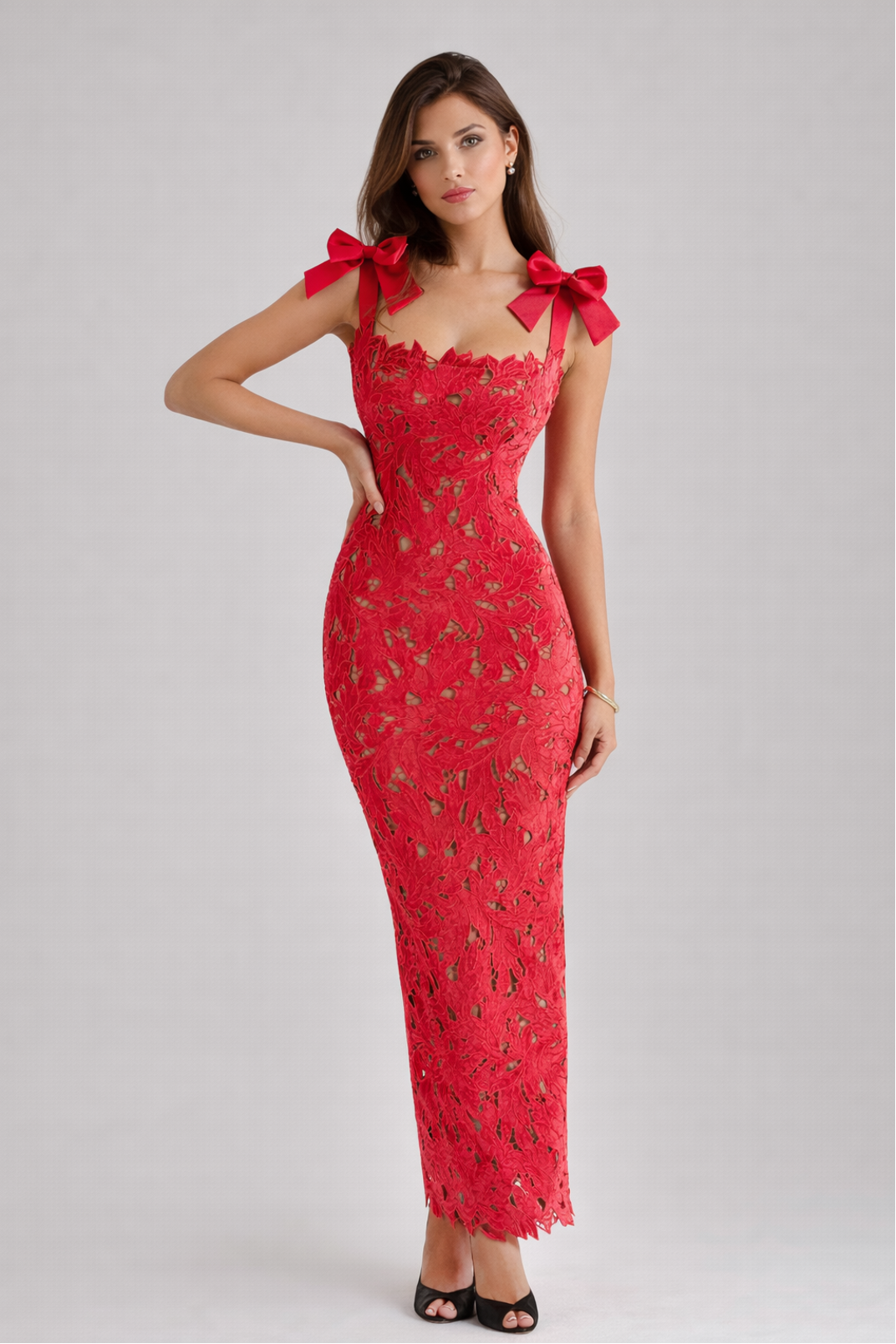 Bow-Strap Lace Evening Gown – ÉLÉGANCE