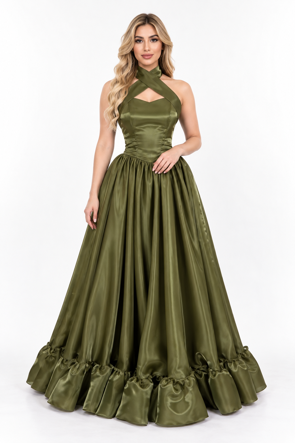 Satin Halter Ball Gown - Verdance