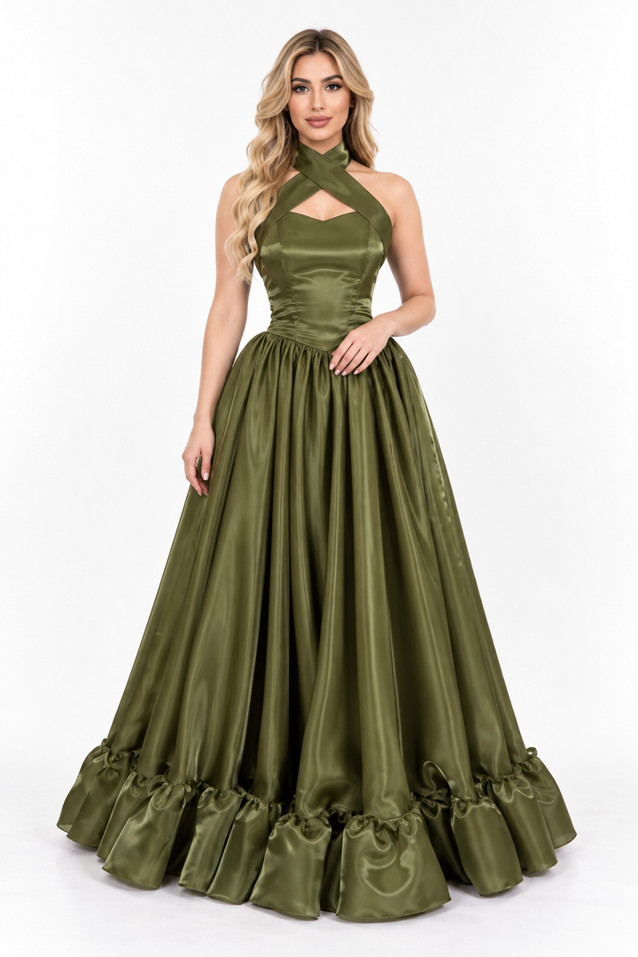 Satin Halter Ball Gown - Verdance