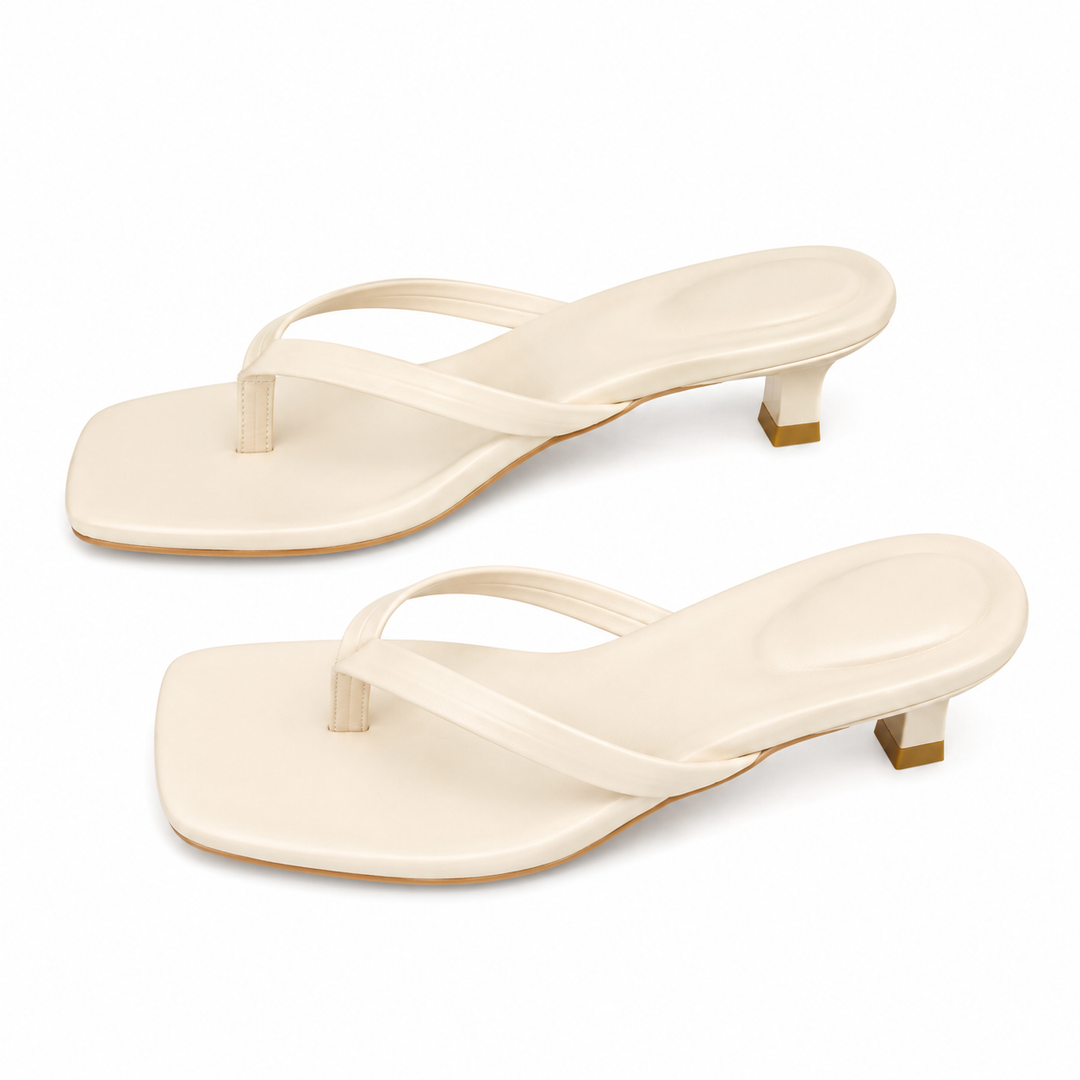 Sleek Square-Toe Kitten Heel Sandals - Mocha