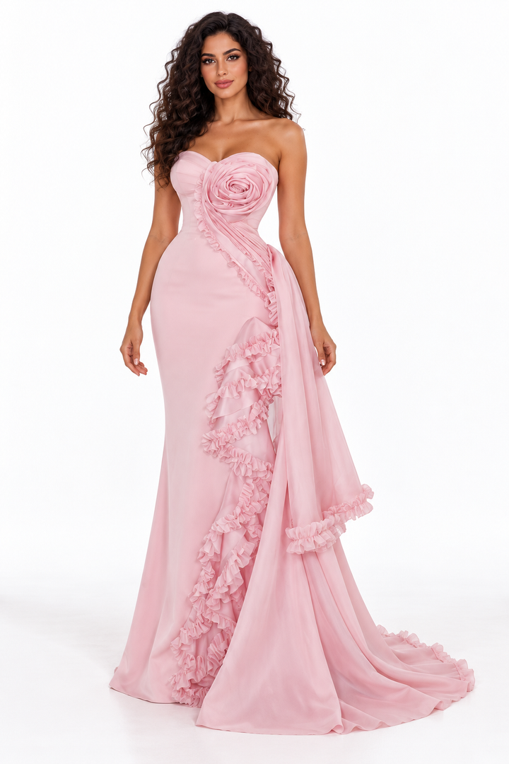 Rosette Strapless Draped Evening - Florencia