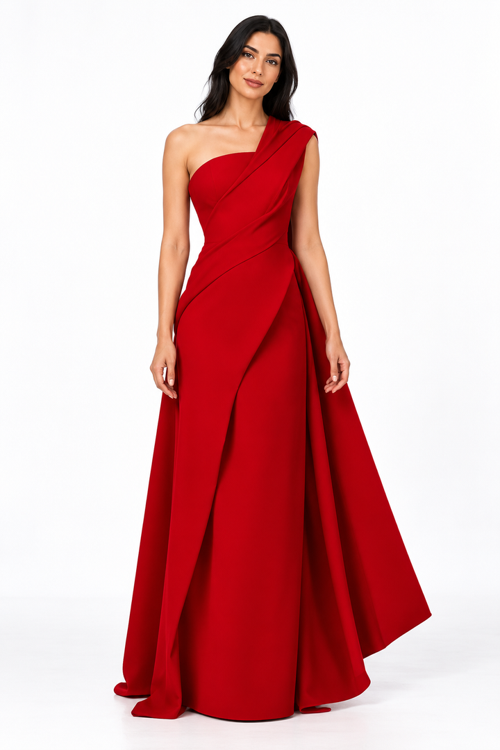 One Shoulder Draped Satin Maxi Dress – Valeria